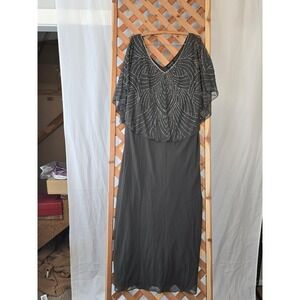 J Kara Pop Over Long Beaded Dress Women 22W Slate Mercury Grey -New